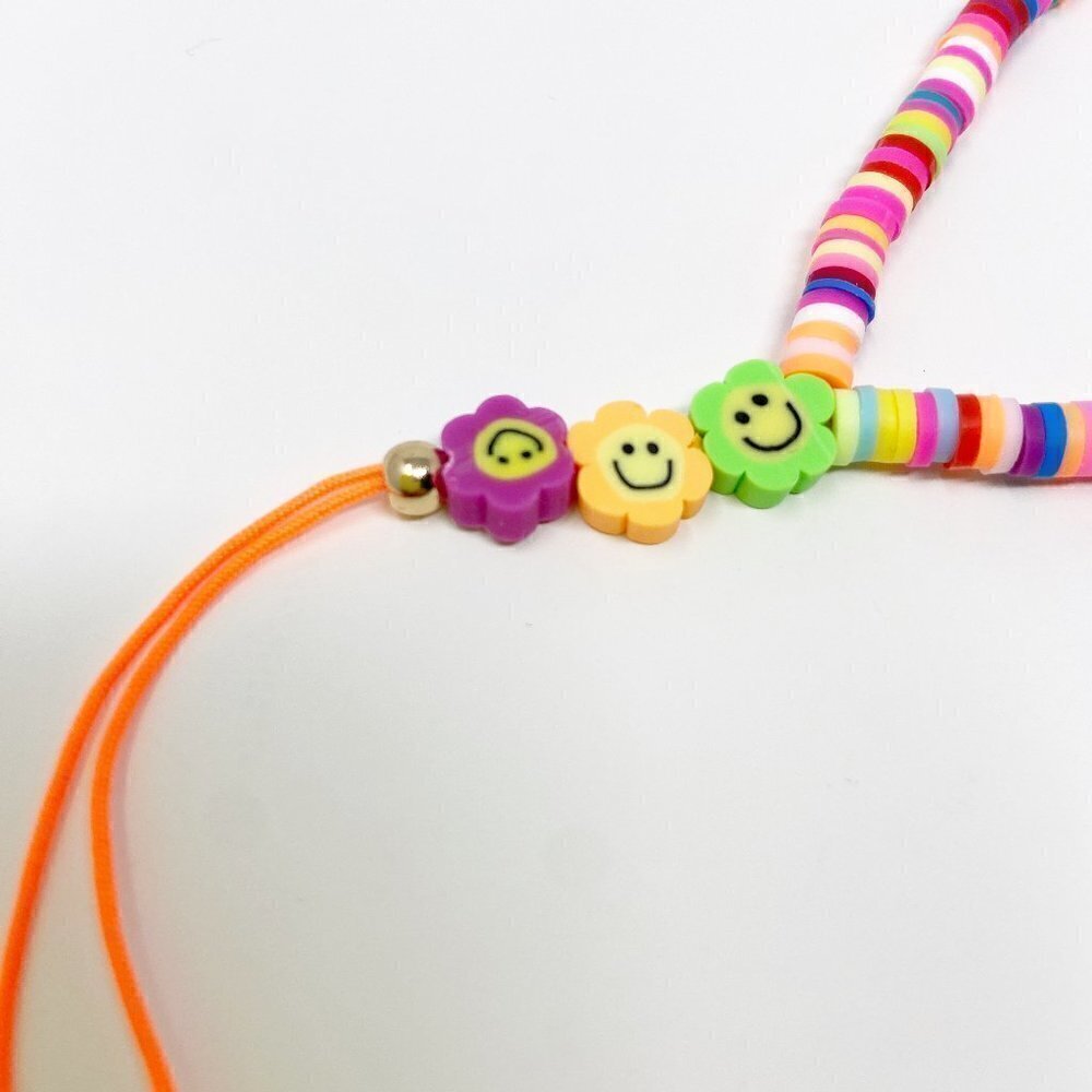 Multicolor Smiley Face Beaded Phone Strap Wristlet - Picture 3 of 4